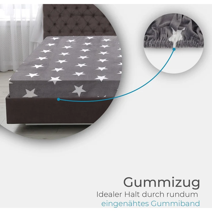 Spannbettlaken Cashmere Touch 90-100 x 200cm Anthrazit Sterne – Bild 3