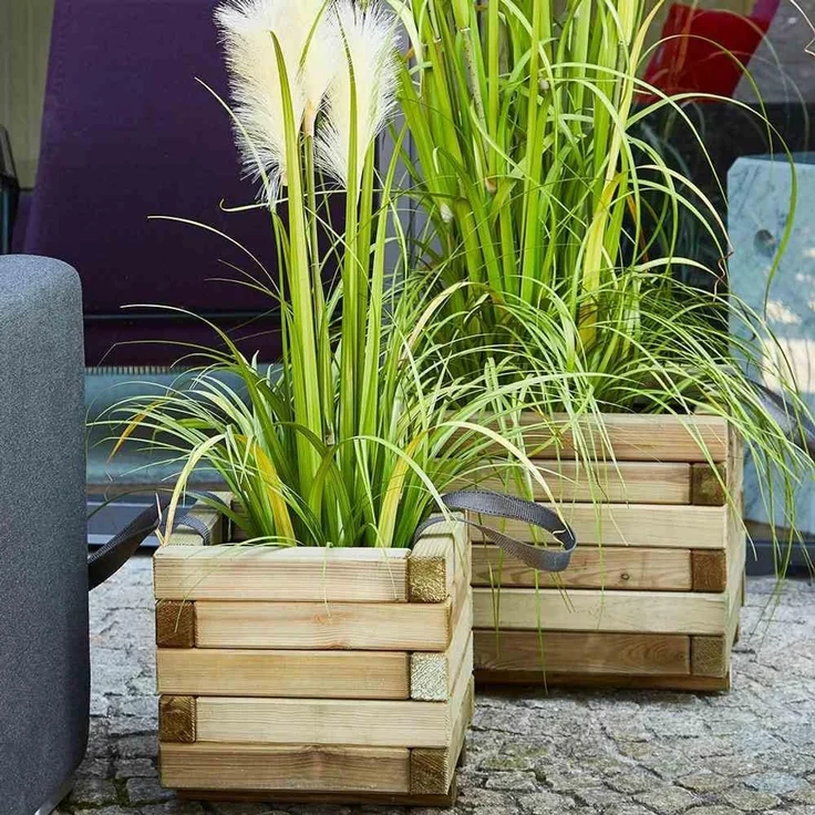 Taunus Pflanzkübel Modern 50 50x50x39 cm Kiefer FSC 100% kesseldruckimprägniert mit Trageschlaufen inkl. Geotextil – Bild 5