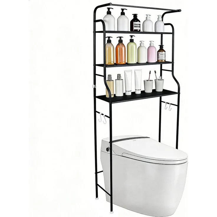 JEOBEST Badregal Toilettenregal mit 3 Ablagen, Platzsparend mit Haken 47 x 25 x 160 cm, 1-tlg, Toilettenregal, Badezimmerregal, Handtuchhalter