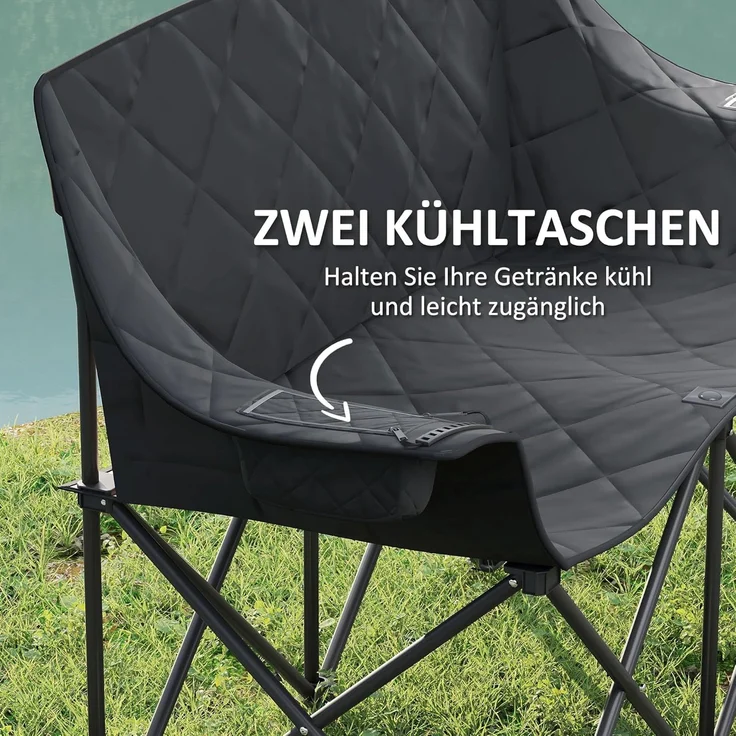 Outsunny Campingstuhl mit Kühltaschen, Tragetasche (2 Sitzer Faltstuhl, 1 St), bis 250kg belastbar, für Garten Camping Strand – Bild 6