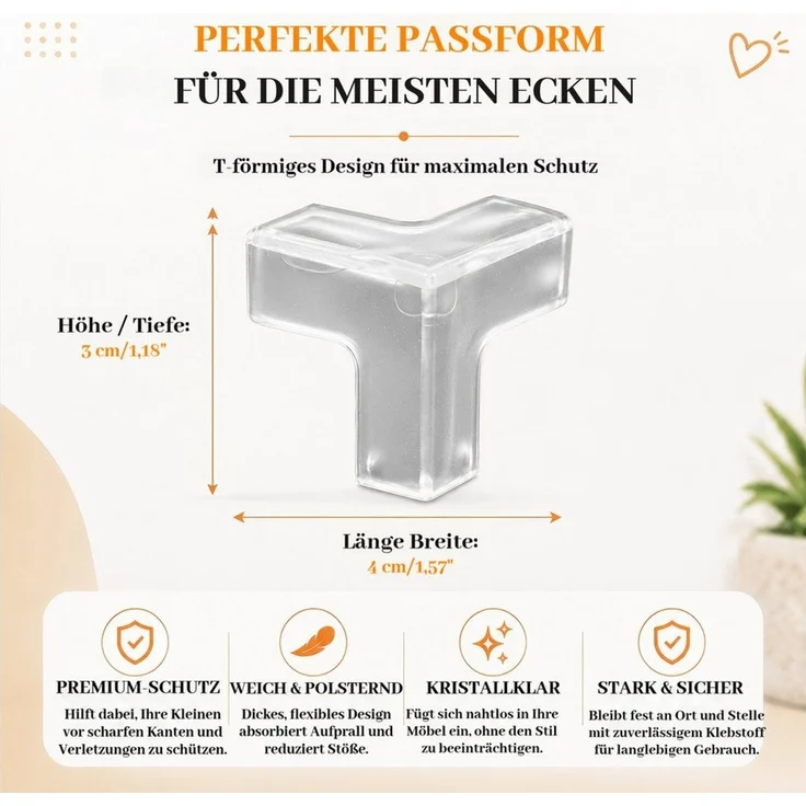 BlingBin Kindersicherung 20 Stück transparenter Eckenschutz selbstklebend,L‑, T‑ und rundförmig, weicher Tischkantenschutz, babyfreundliche Kindersicherung für Möbel – Bild 3