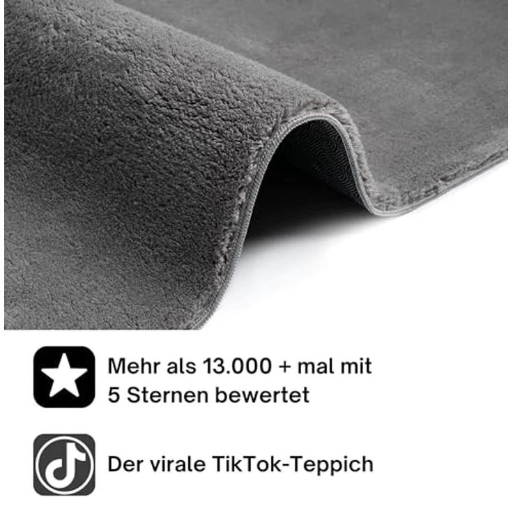the carpet Relax Moderner Flauschiger Kurzflor Teppich, Anti-Rutsch Unterseite, Waschbar bis 30 Grad, Super Soft, Felloptik, Anthrazit, 200x200 cm Rund – Bild 7