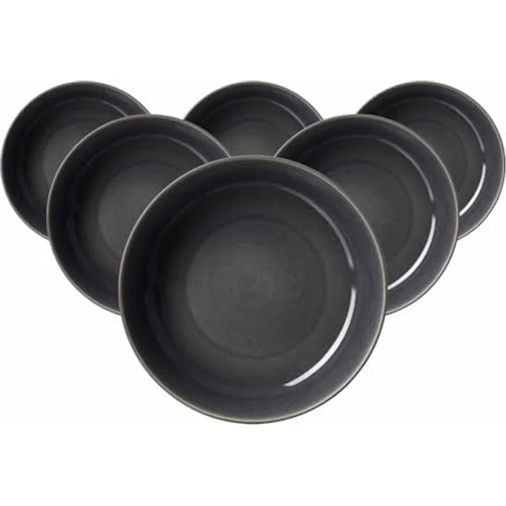 Presotto Suppenteller Toledo, Rund, Dunkelgrau, Keramik, 6er Set, spülmaschinenfest, Durchmesser 23 cm – Bild 1