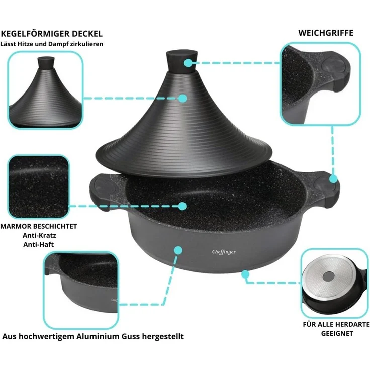 Tajines Tagine Topf Schmortopf Gartopf Dampfgarer Ø28cm Cheffinger CF-TAJ28 – Bild 2