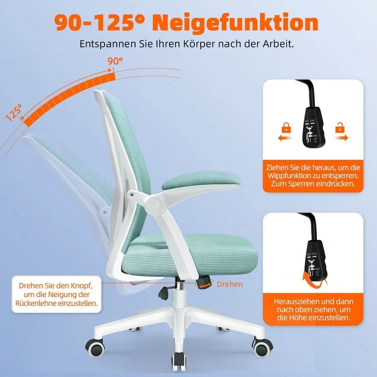 Hiazurm Bürostuhl Bürostuhl,Chefsessel aus Mesh,Ergonomischer Schreibtischstuhl (Verstellbarer Armlehnen, Lendenwirbelstütze,Drehstuhl Wippfunktion,Atmungsaktiv), Verlängerte und Verbreiterte Rückenlehne, Bis 155 kg,Schwarz – Bild 2