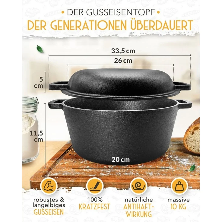 KRUSTENZAUBER Gusseisen Topf Brot Backen im XXL Set - Brotbackform mit Deckel inkl. Gärkorb, Schneebesen, Bäckermesser, Teigschaber, Brotschlinge und mehr - Perfektes Brotbacktopf Set für Anfänger – Bild 2