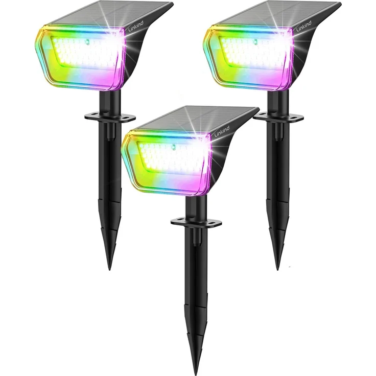 Linkind Bunte Solar Gartenleuchte für außen, RGB & Weiß 10 Modi Solarstrahler mit Ladeindikator, Ultra-lange Leuchtdauer, IP67 Winterfest Baumstrahler für Party, Halloween, Weihnachten, 3 Stück – Bild 1