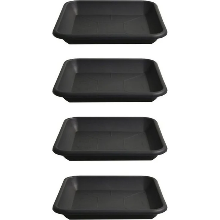 HAC24 Blumentopfuntersetzer Pflanztopf Blumentopf Untersetzer Blumenkübel Schale Pflanzschale, Set, 4-tlg, Eckig Anthrazit Kunststoff – Bild 2