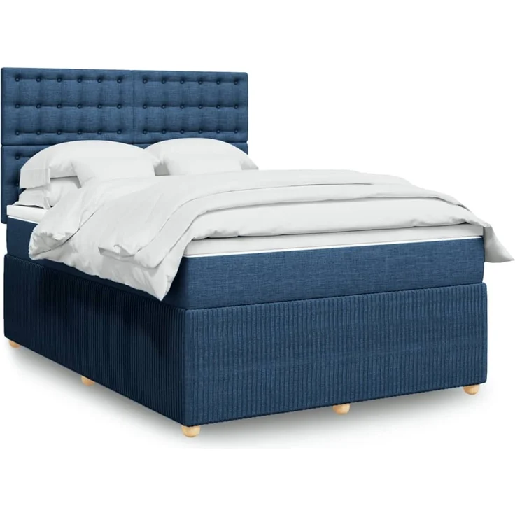 vidaXL Boxspringbett mit Matratze Blau 160x200 cm Stoff 3294427 – Bild 1