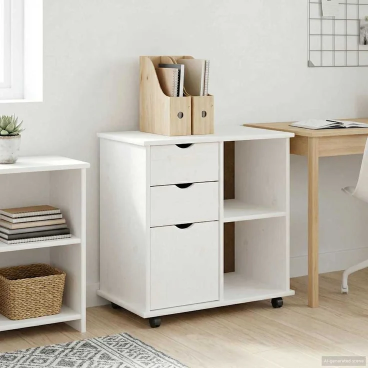 vidaXL Rollschrank MOSS 63,5 x 39 x 65,5 cm Massivholz Kiefer Weiß 42028381 – Bild 1