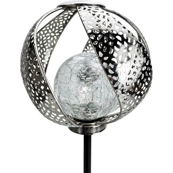 Online-Fuchs Gartenstecker aus Metall mit Glaskugel in Bruchglasoptik und LED-Solarbeleuchtung (Silber oder Gold, warmweiße Beleuchtung oder seichter Farbwechsel) beeindruckende Dekoration für Ihren Garten, Terrasse oder Balkon – Bild 2