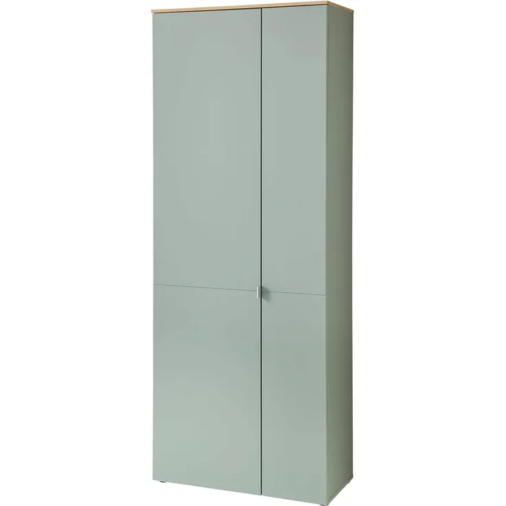 BARI Schuhschrank in Schilfgrün, Artisan Eiche Optik FSC-zertifiziert - Moderner Garderobenschrank mit viel Stauraum für Ihre Schuhe - 78 x 202 x 38 cm (B/H/T)