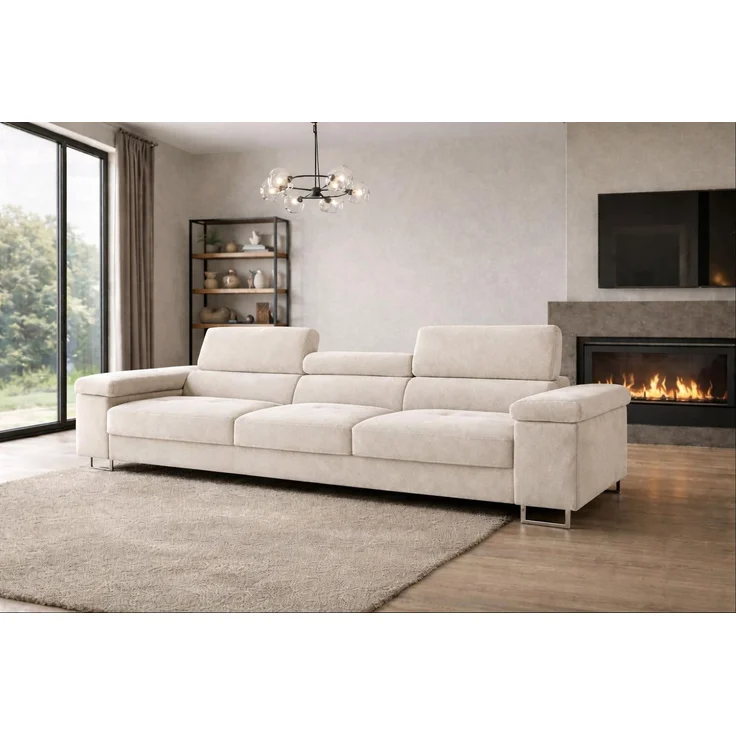 KRISAN MÖBEL Sofa ELIO in Beige, modernes Schlafsofa mit Schlaffunktion und verstellbaren Kopfstützen, 263 × 102 cm – Bild 3
