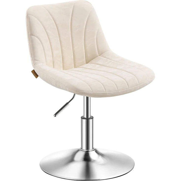 VASAGLE Schminkhocker, Schminkstuhl mit Rückenlehne, höhenverstellbar, um 360° drehbar, für Schlafzimmer, Esszimmer, PU-Kunstleder-Bezug, Cremeweisß LJB160W101