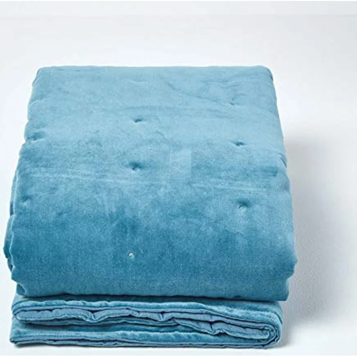 Homescapes Samt-Kuscheldecke, Rechteckig 150x200 cm, Blau, Oeko-Tex® zertifiziert, aus 100% Baumwolle, pflegeleicht, ideal als Tagesdecke oder Überwurf – Bild 2