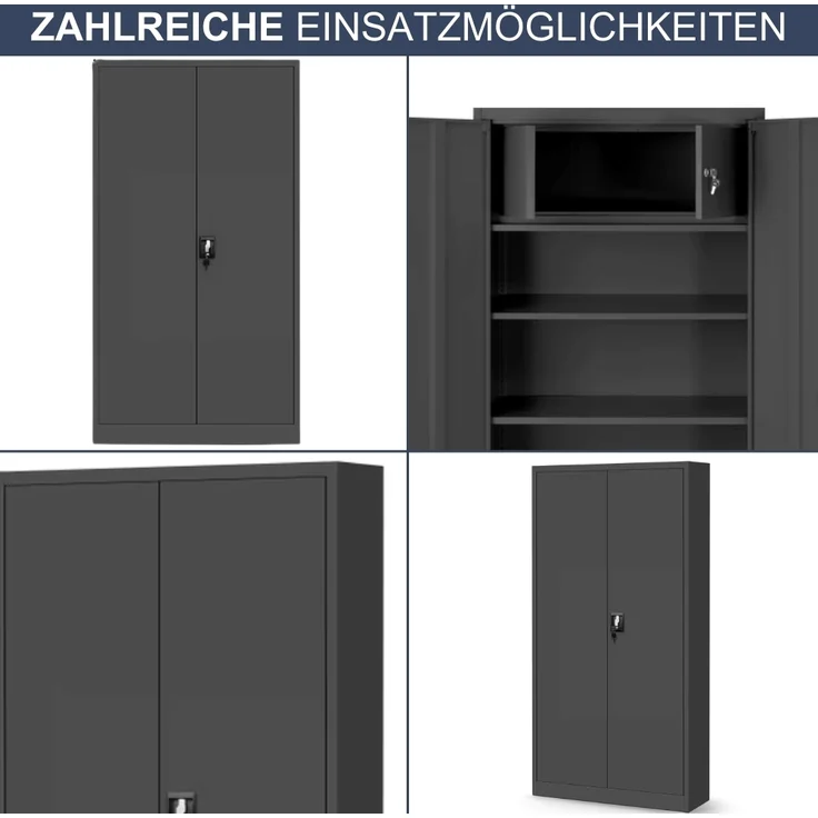 Metallschrank abschließbar KODLI - Geheimfach, 4 Ebenen | Aktenschrank Büroschrank Stahl Mehrzweckschrank Werkstatt Werkzeugschrank, 185x90x45cm Anthrazit – Bild 6