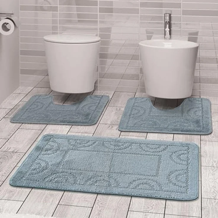 Comart, Nicole Badezimmerteppich, 3-teiliges Set, schnelltrocknend, rutschfeste Unterseite aus Latex, einfarbig, Duschvorleger und Badewanne, für WC und Bidet, maschinenwaschbar, Grau – Bild 2