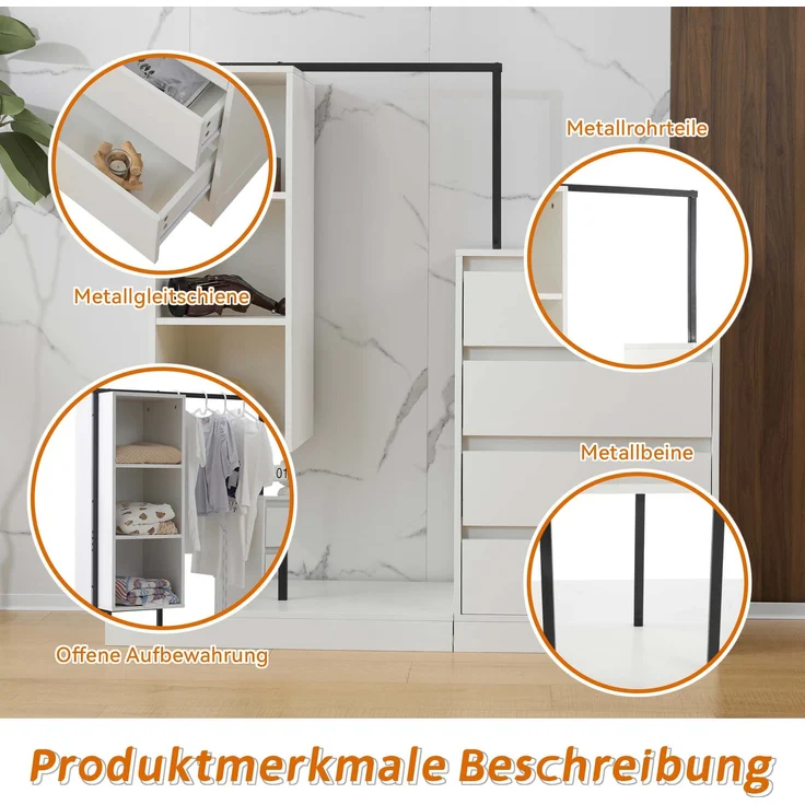 Praktischer Schuhschrank mit Garderobenfunktion in modernem Weiß-Schwarz-Design - Geräumiger Stauraum mit 4 Schubladen 3 Ablagefächern và Kleideraufhängung - Stabile Kommode aus hochwertiger Spanplatte và Metall für Flur Diele Wohnzimmer - Mit Kippsich... – Bild 5
