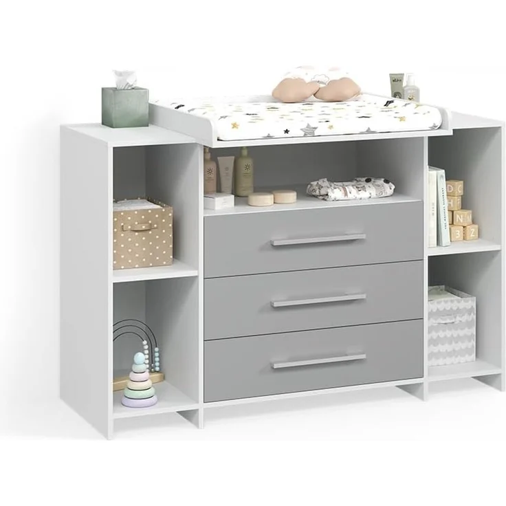 Livinity® Wickelkommode Torino, Weiß/Grau/Weiß, XL mit Schubladen – Bild 1