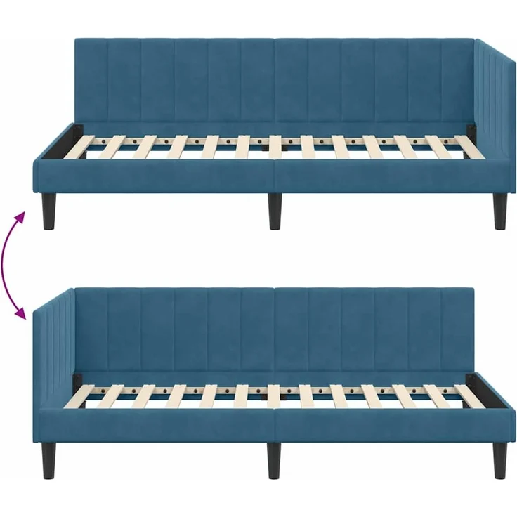 vidaXL Eckbettgestell mit Kopfteil Blau 100 cm x 200 cm Samt 42016357 – Bild 8