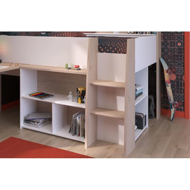 Kinderzimmer-Set >Lucas 11< 2-teilig, Weiss / Eiche Dekor, Hochbett mit Kleiderschrank – Bild 2