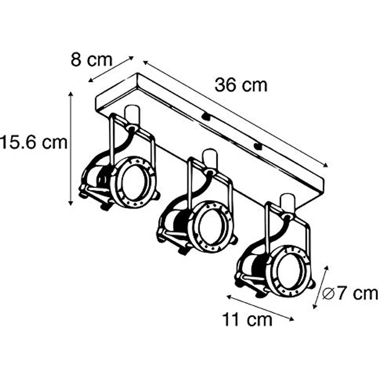 QAZQA Industrie Vintage Deckenspot, 3-flammiger Strahler in Schwarz, GU10-Fassung, dimmbar, für Wohnzimmer und Schlafzimmer, Stahl – Bild 4