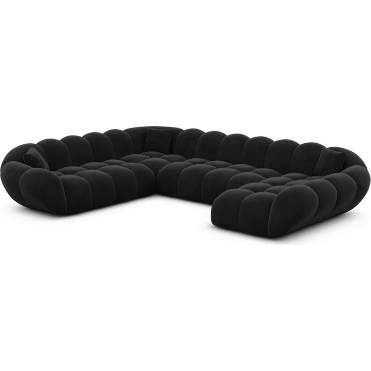 Sofa Dreams Wohnlandschaft Maleron XXL Polster Couch, Stoffsofa, 6-Sitzer, Ottomane rechts, Samtstoff in Schwarz – Bild 1