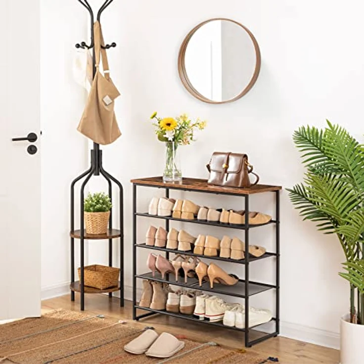 HOOBRO Schuhregal, 5 Ebenen Schuhablage, Schuhschrank, für 16-20 Paar Schuhe, Schuhaufbewahrung, platzsparend, robust und stabil, Flur, Wohnzimmer, Dunkelbraun-Schwarz EBF58XJ01 – Bild 3