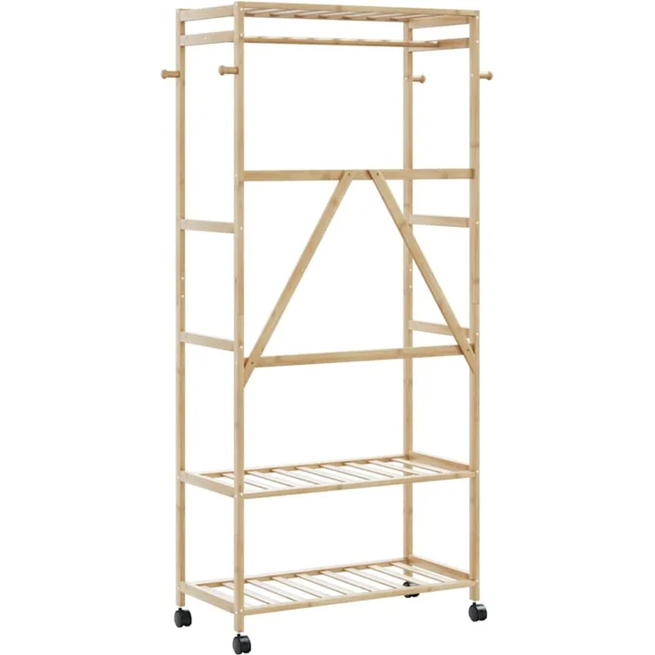 vidaXL Kleiderständer mit Ablagen und Rollen 90x40x179,5 cm Bambus 4008921 – Bild 5