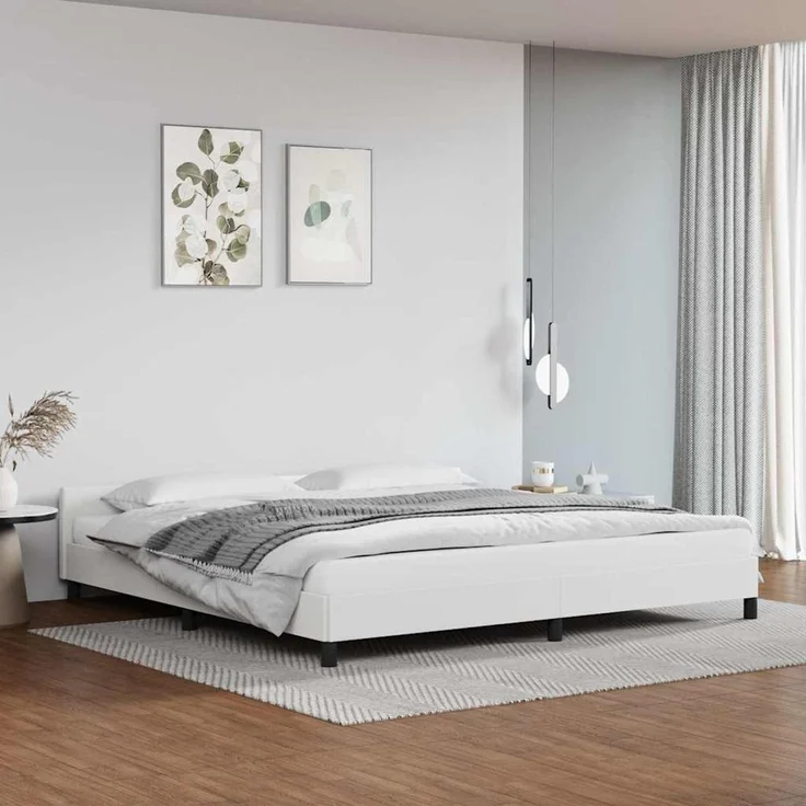 Doppelbett, Bettgestell Modernen mit Kopfteil ohne Matratze Weiß 200x200 cm d1052e – Bild 2