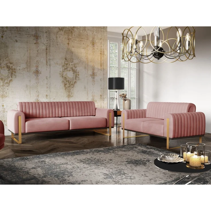 Sofa Designersofa VALERIE 3-Sitzer in Stoff Elisa Velvet Altrosa – Bild 5