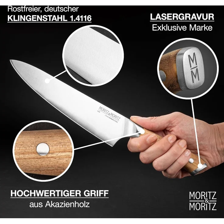 Moritz & Moritz Fleischmesser Kochmesser 20cm - Profi Küchenmesser, ergonomischer Griff – Bild 2