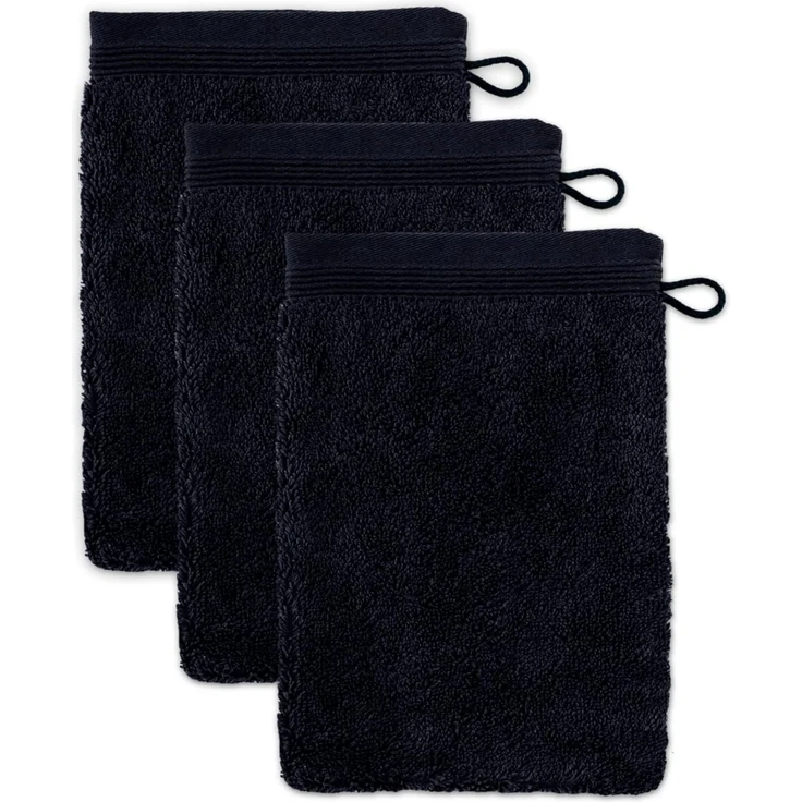 Möve Superwuschel Waschhandschuh 15x20 cm aus 100% Baumwolle, Black 3er Set