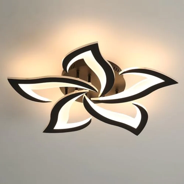 Comely Deckenlampe LED Wohnzimmer, 60cm 60W 6750LM LED Lampen Deckenleuchte, Moderne Blütenblatt Design Lampen für Wohnzimmer Küche Schlafzimmer Esszimmer, 3000K Warmweißes Licht, Schwarz – Bild 2