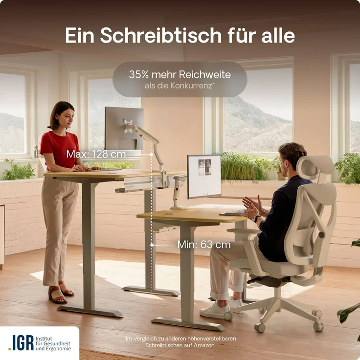 Desktronic HomePro Elektrisch höhenverstellbarer Schreibtisch 140x70cm Bambus/Grau mit Memory-Funktion, Anti-Kollisions Technologie, USB-A und USB-C-Ladeanschlüssen – Bild 7