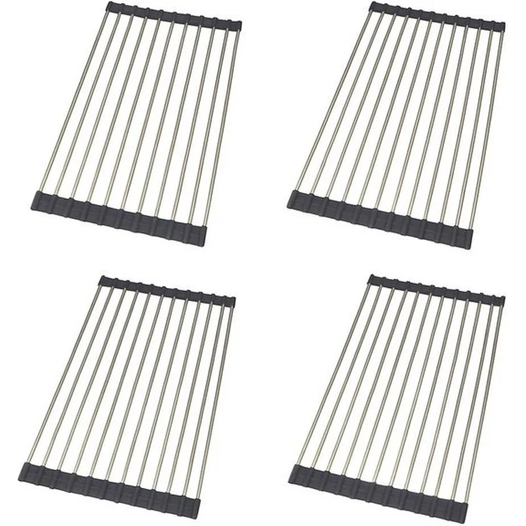 hausleben Topfuntersetzer Faltbar aus Edelstahl, 4-tlg, Hitzebeständige Rolluntersetzer rutschfest - 37 x 21 cm – Bild 4