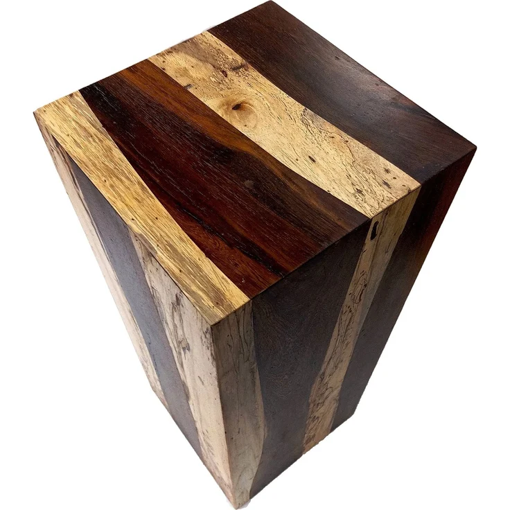 Beistelltisch Blumen aus Echtholz Holzhocker Natur Treibholz eckig Holzblock – Bild 2