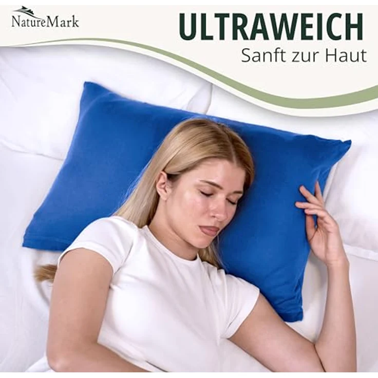 NatureMark 2er Pack Jersey Kissenbezug Kissenhülle Kissenbezüge Seitenschläferkissen Nackenkissen viele Größen und Farben ÖKO-TEX (40x60 cm (Nackenkissen geeignet), Royal blau) – Bild 5
