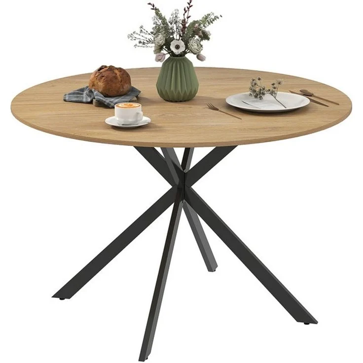 HOMCOM Esstisch Küchentisch im Industriestil mit Stahlbeinen für 4 Personen (für Esszimmer, Küche, Wohnzimmer, 1-St, rund, 120 x 120 x 75 cm), Eiche – Bild 4