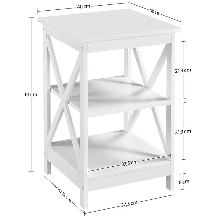 Yaheetech Beistelltisch 3 Ebenen Nachttisch Nachtschrank mit X-förmiger Tischbeine Sofatisch Couchtisch für Schlafzimmer und Wohnzimmer, 40 x 40 x 61 cm, Weiß – Bild 3
