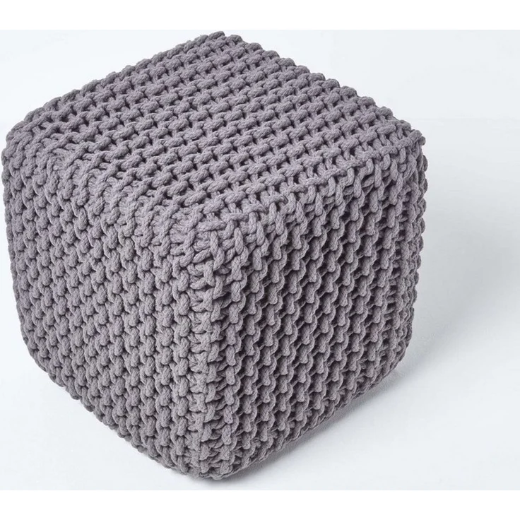 Homescapes Pouf Gestrickter Sitzwürfel 100% Baumwolle, grau – Bild 3