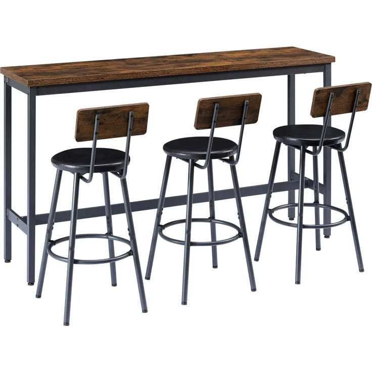 Bartisch-Set mit 3 PU-Hockern, 160x40x95,5 cm, Rustikales Braun/Schwarz – Bild 5