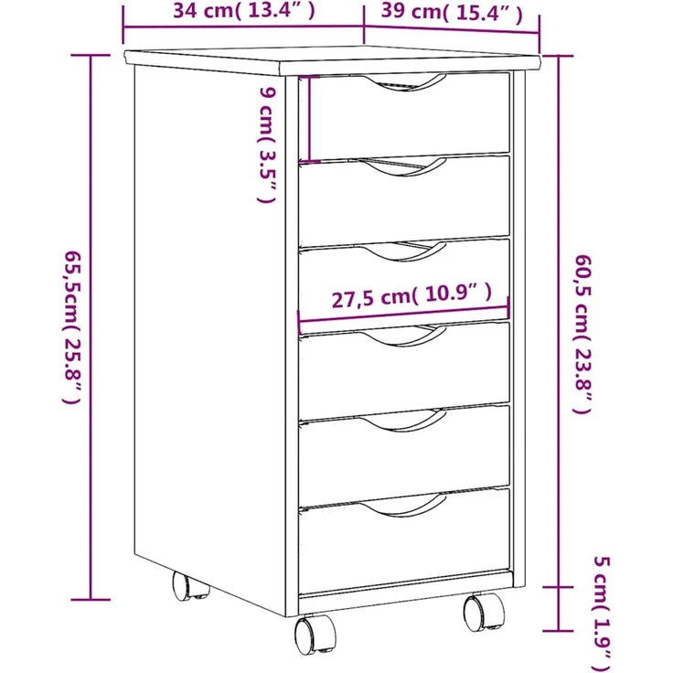 vidaXL Rollschrank mit Schubladen MOSS Schwarz Massivholz Kiefer 4015782 – Bild 9
