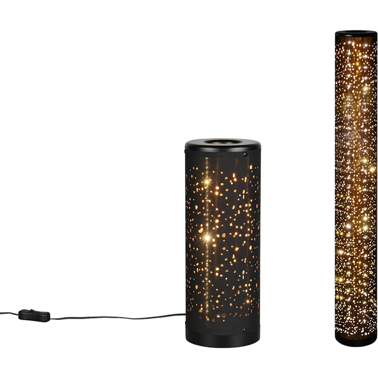 SET ausgefallene Stehlampe & Tischlampe Stoff Schwarz Gold mit Starlight Effekt – Bild 2