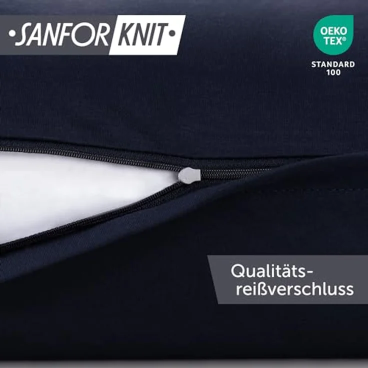 Blumtal Kissenbezug 40x40 cm (2er Set Kissenbezüge) - Dunkelblau - 100% Baumwoll-Jersey, Oeko-Tex Zertifiziert, Kissenhülle 40x40 - Jersey Kopfkissenbezug für Kissen 40x40 cm mit Reißverschluss – Bild 4