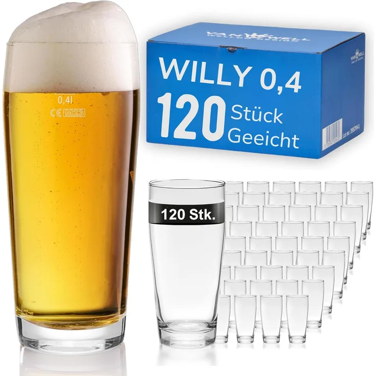 120er Set Bierglas Willibecher 0,4l geeicht Biergläser Tumbler perfekt geeignet für Gastronomie