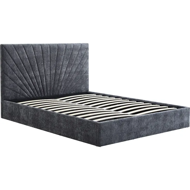 Vente-unique - RIBIOLA Bett Stoff Grau - B 203 cm x H 110 cm x L 148 cm – Bild 3