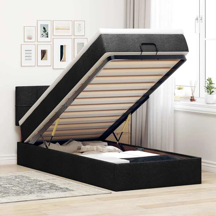 vidaXL Ottoman-Bett mit Matratze Schwarz 100x200 cm Stoff 3311437 – Bild 1