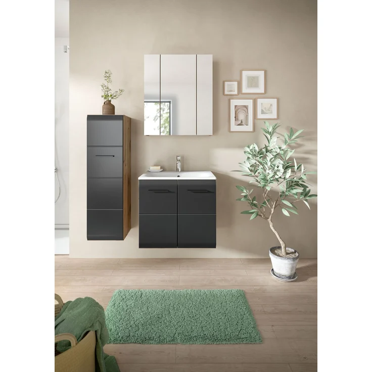 Badkombination (B/H/T: 105x185x46 cm) in schwarz matt und Nox Oak Nachbildung – Bild 6