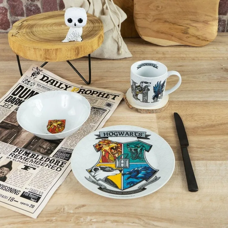 Geda Labels GmbH Kindergeschirr-Set HP Hogwarts 3teilig (3-tlg), Porzellan, Weiß, 24x9,8x14,5, spülmaschinengeeignet